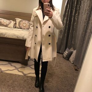 Cream Pea Coat with black buttons